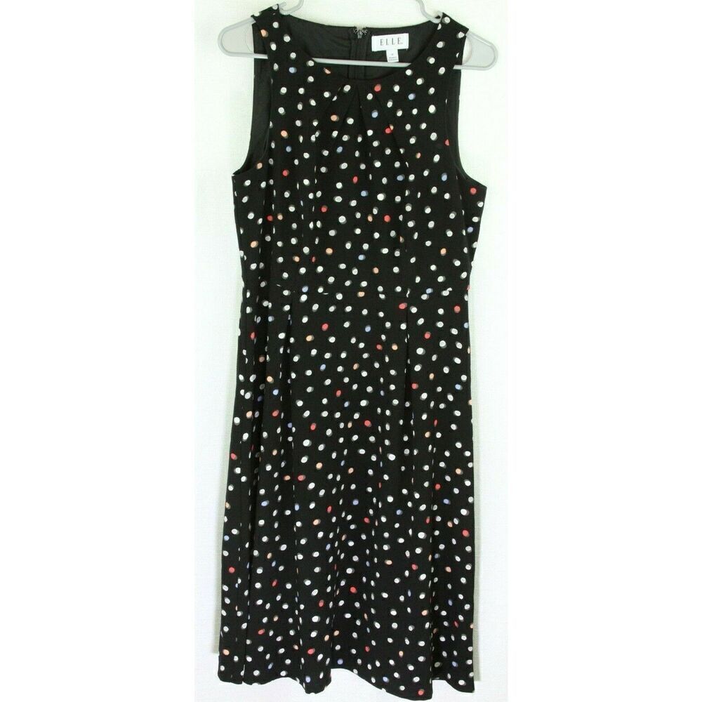 Elle Dress 10 Womens Polka Dot Midi Sleeveless Multicolor